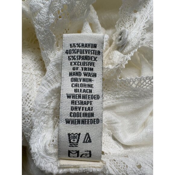 American Rag Poet Blouse White Lace Size XL Keyhole Back Stretch Tunic Boho - Picture 4 of 14